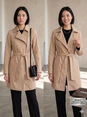 Mexx Metropolitan Khaki Asymmetric Zip Trench Coat Size 8